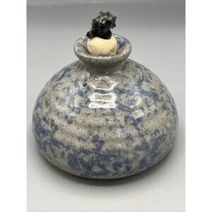 Studio Art Pottery Lamp 4" Vase Vtg Lantern Oil Candle Hygge Wick Blue Speckled